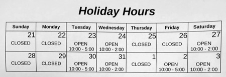 Holiday Hours 2025